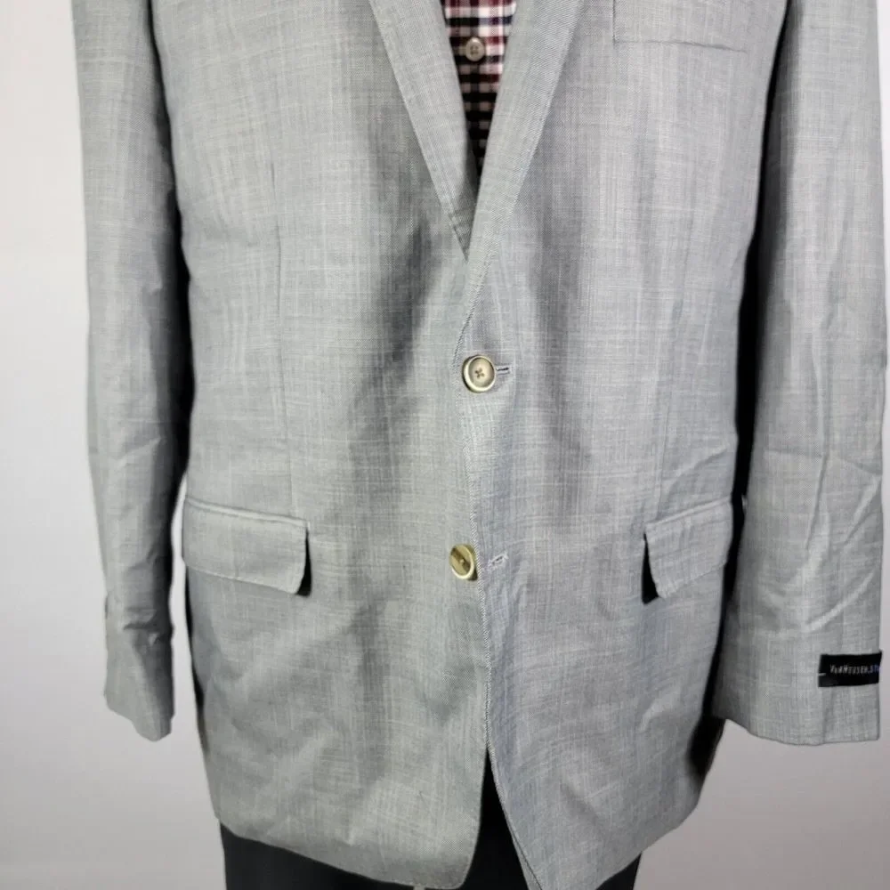 Van Heusen Men's Sport Coat Blazer Two Button Gray Sharskin Polyester Blend 48R‎